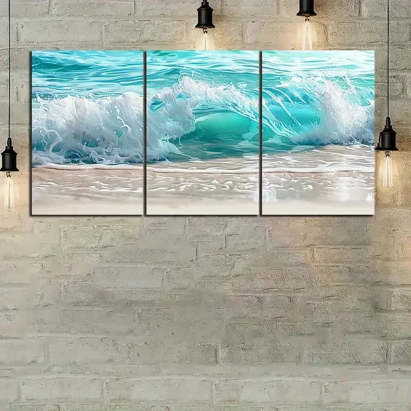 3pcs Turquoise Ocean Beach Waves Metal Print Ready to Hang Art