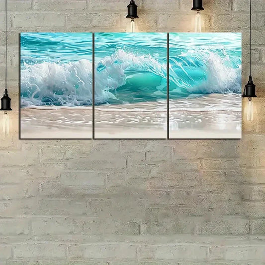3pcs Turquoise Ocean Beach Waves Metal Print Ready to Hang Art