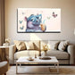 A Small Hippo Holding Milk Tea Wall Art Canvas Office Home Room Framed 120x60cm
