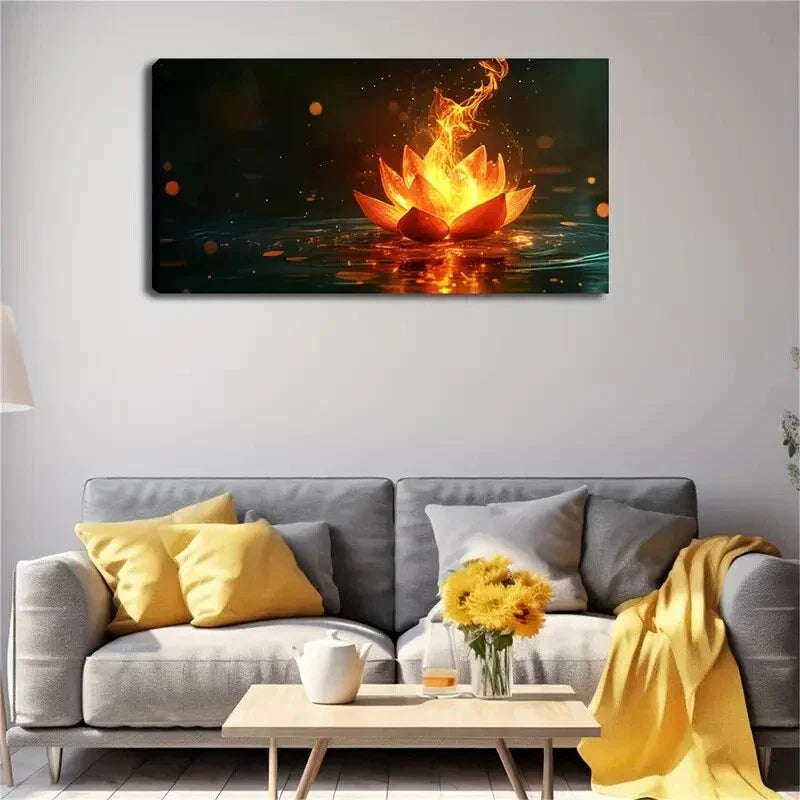 Blooming for Lotus with Flames Wall Art Canvas Office Home Room Framed 120x60cm