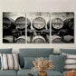 3pcs antique wine barrels stacked in a vintage wineMetal Print Ready to Hang Art