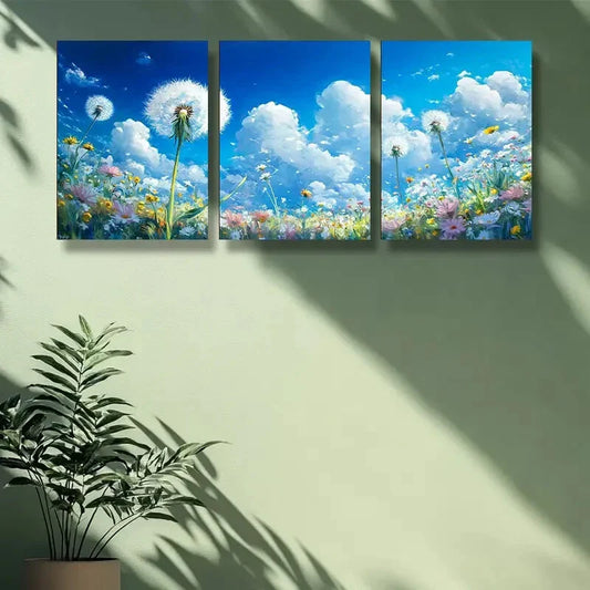 3pcs   White dandelion   Metal Print Ready to Hang Art