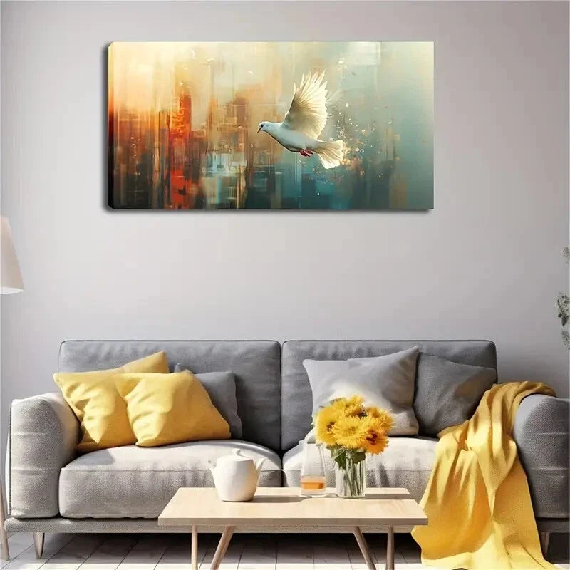 Serene White Dove in Flight Wall Art Canvas Office Home Room Framed 120x60cm