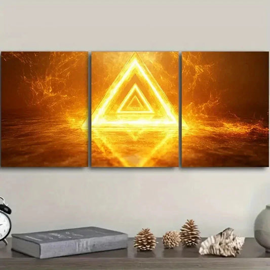3pcs   A glowing yellow triangle Metal Print Ready to Hang Art