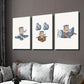 3pcs Bear Flying a Plane in the Sky Wall Art Set Canvas Framed 40x60cm - High Quality Print 100% Australian Made Wall Canvas Ready to Hang
