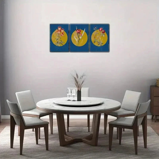 3pcs Flower Art Decoration Poster Red Flowers Metal Print Ready to Hang Art