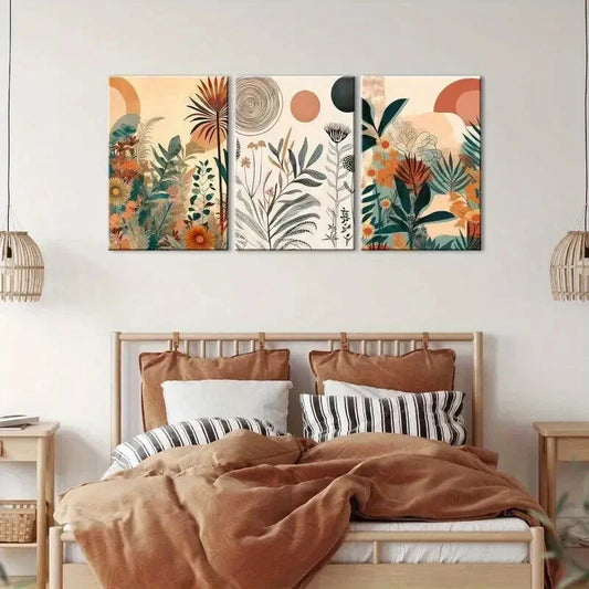 3pcs Vibrant Floral & Foliage Designs Metal Print Ready to Hang Art