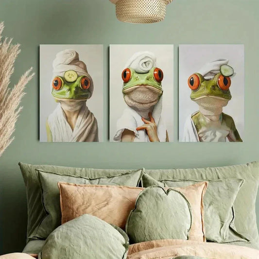 3pcs Frog Theme for Beauty Care Metal Print Ready to Hang Art