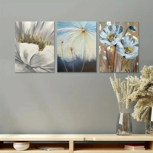 3pcs Abstract Floral Golden Leaf Metal Print Ready to Hang Art