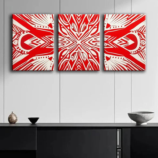3pcs Red Modern Designs & Lines Metal Print Ready to Hang Art