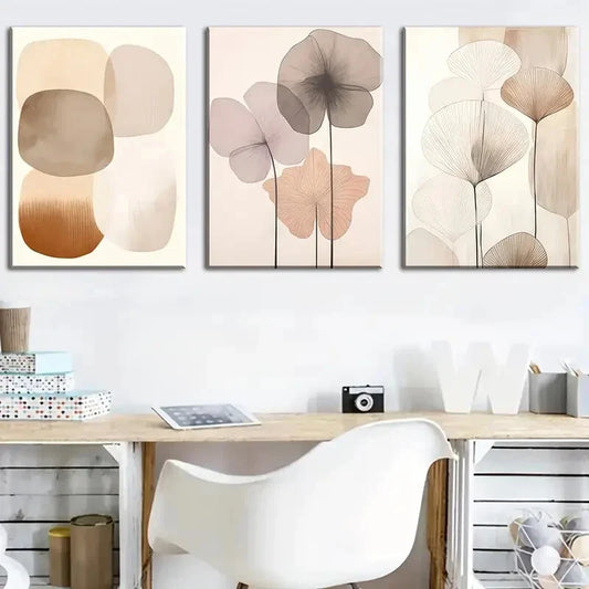 3pcs Beautiful Floral Leaves Abstract Metal Print Ready to Hang Art
