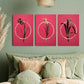 3pcs vibrant purple retro flowers Metal Print Ready to Hang Art