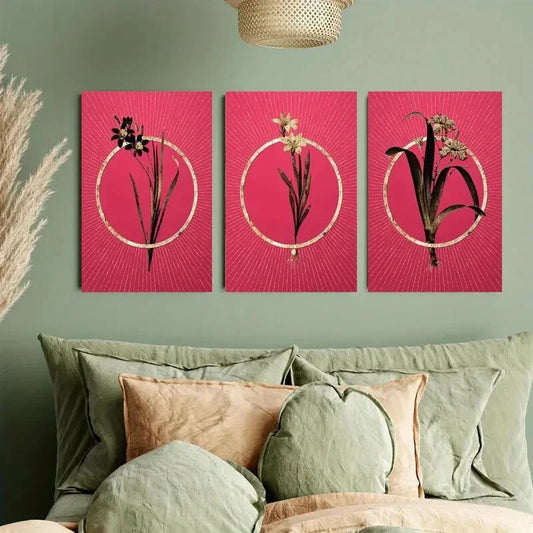 3pcs vibrant purple retro flowers Metal Print Ready to Hang Art