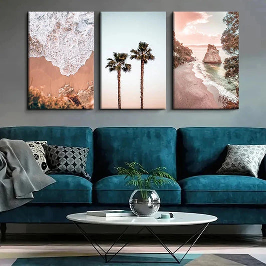 3pcs Ocean Beach & Palm Tree Nature Metal Print Ready to Hang Art