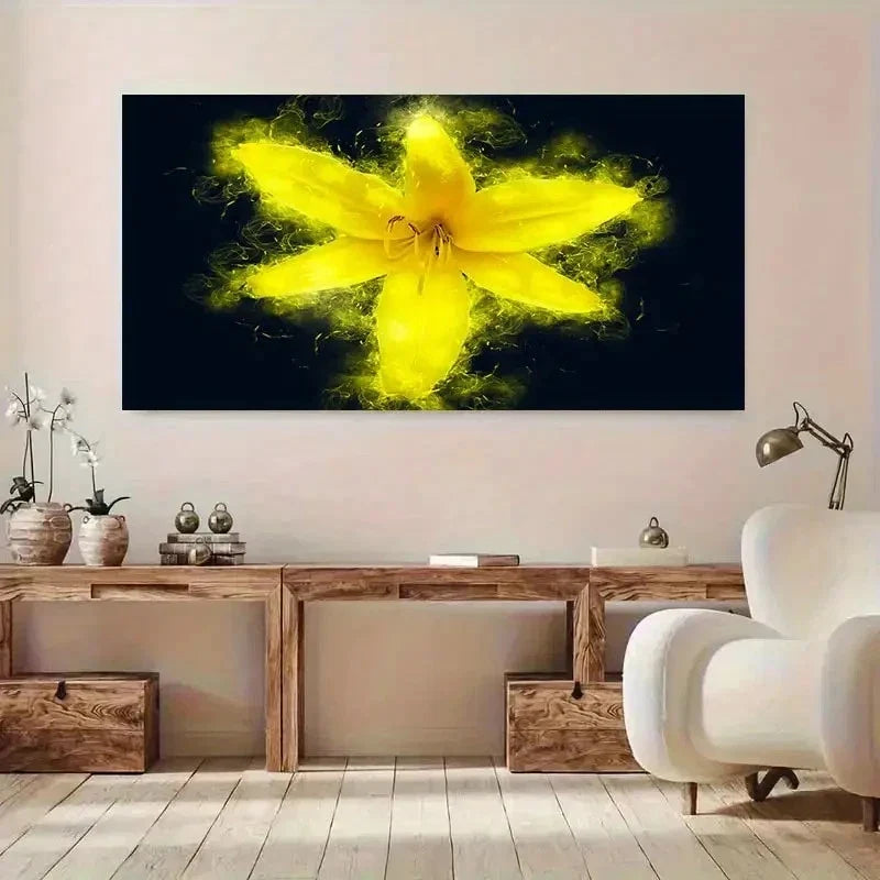 Chic Yellow Lily Inkjet Wall Art Canvas Office Home Room Framed 80x45cm
