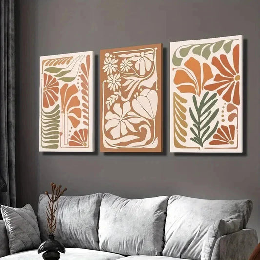 3pcs Abstract Floral Botanical Flowers Wall Art Set Canvas Framed 40x60cm - High Quality Print 100% Australian Made Wall Canvas Ready to Hang