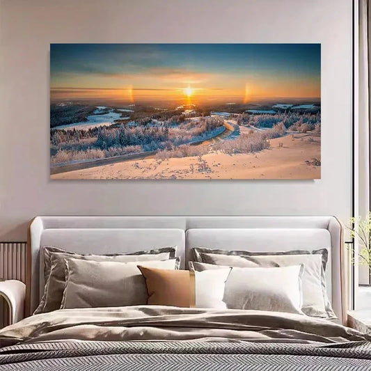 Vibrant Winter Sunrise Snow Wall Art Canvas Office Home Room Framed 120x60cm