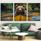 3pcs Giant Brown Bear in Canoe Metal Print Ready to Hang Art