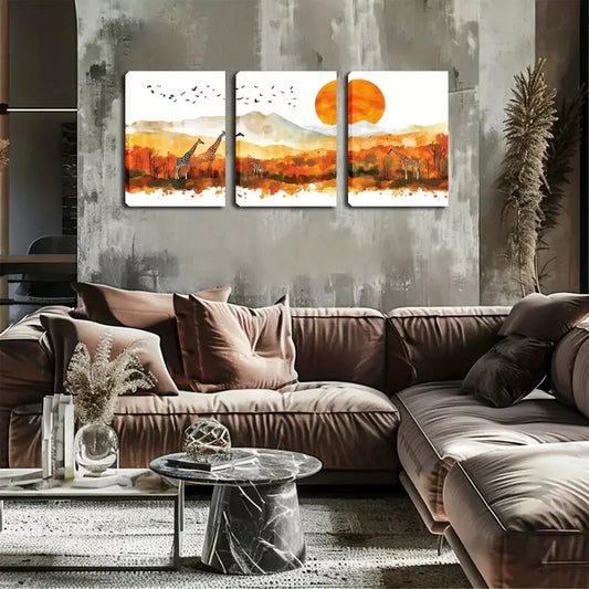 3pcs Large Sunset on Prairie Landscape  Wall Art Set Canvas Framed 40x60cm - High Quality Print 100% Australian Made Wall Canvas Ready to Hang