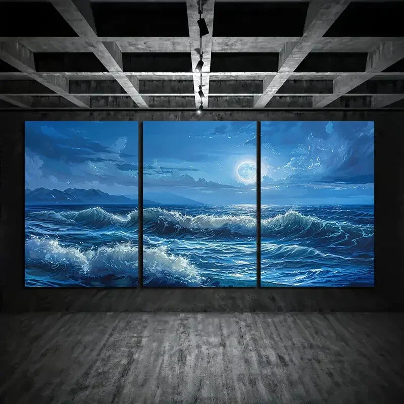 3pcs Ocean Moonlight Large Seascape Metal Print Ready to Hang Art