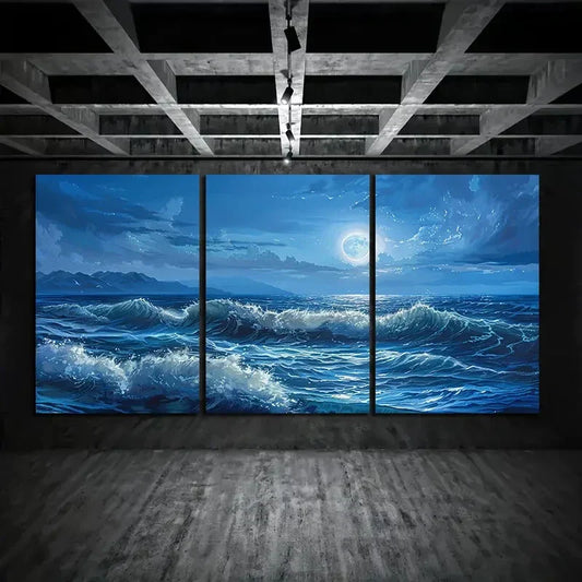 3pcs Ocean Moonlight Large Seascape Metal Print Ready to Hang Art