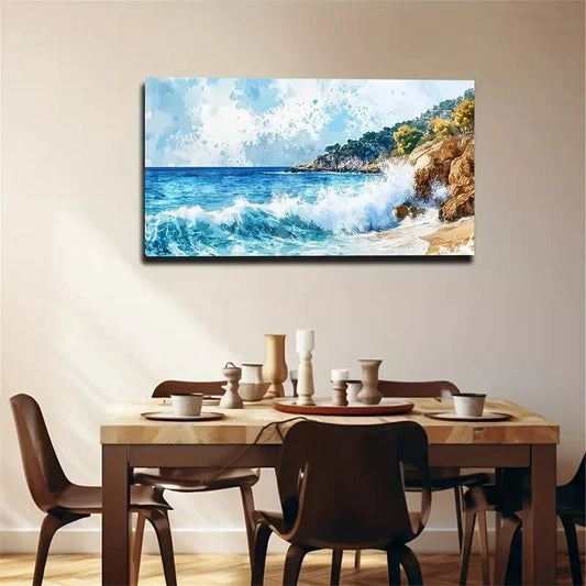Dreamy Coastal Beach Scene Wall Art Canvas Office Home Room Framed 80x45cm