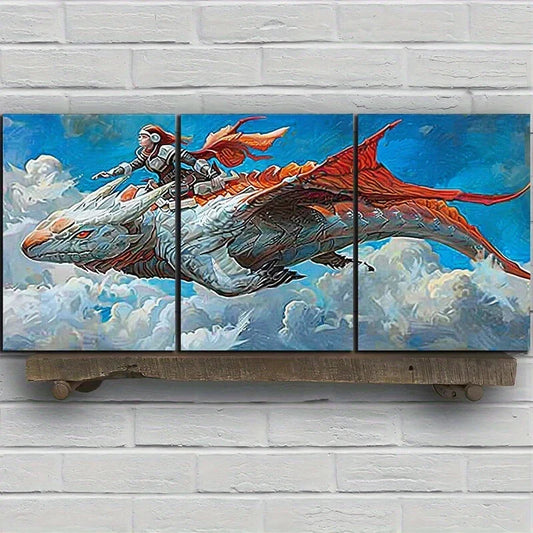 3pcs Dragon Knight Red & White Metal Print Ready to Hang Art