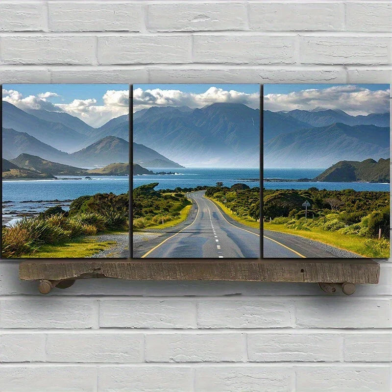 3pcs Coastal Road Scenery Nature Metal Print Ready to Hang Art
