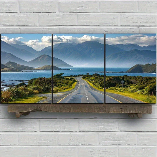 3pcs Coastal Road Scenery Nature Metal Print Ready to Hang Art