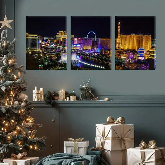 3pcs City Night Scene Poster, Fantasy Metal Print Ready to Hang Art
