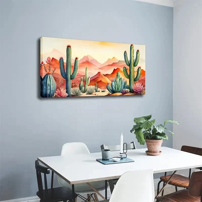 Desert Cactus Vibrant Décor Wall Art Canvas Office Home Room Framed 120x60cm
