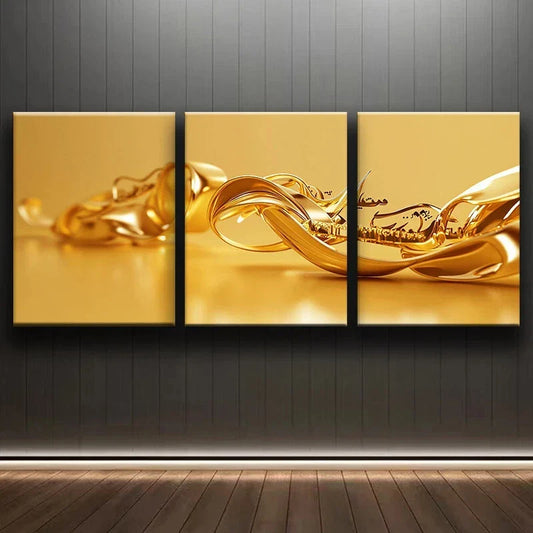 3pcs Stunning Golden Luxurious Metal Print Ready to Hang Art
