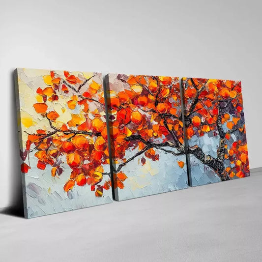3pcs Vibrant Orange Tree  of Life Wall Art Set Canvas Framed 40x60cm - High Quality Print 100% Australian Made Wall Canvas Ready to Hang