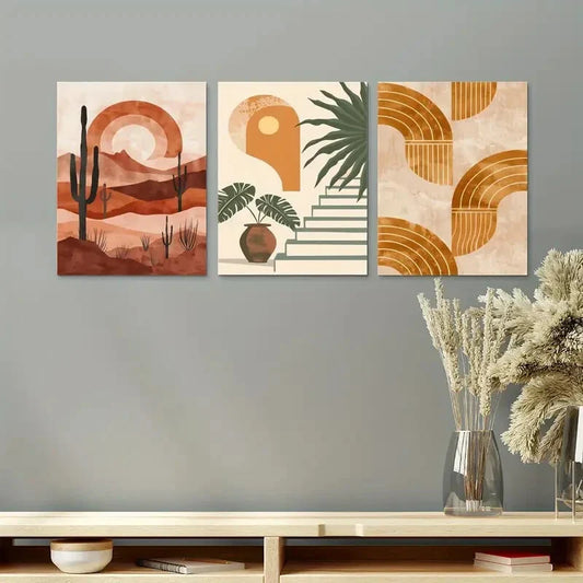 3pcs Desert Oasis & Tropical Botanical Design Metal Print Ready to Hang Art