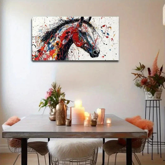 Vibrant Splatter Horse Design Wall Art Canvas Office Home Room Framed 120x60cm