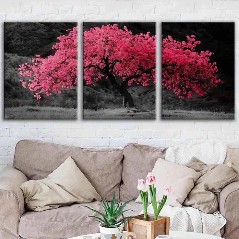 3pcs Abstract Red Tree Art Black & Gray Tropical Wall Art Set Canvas Framed 40x60cm - High Quality Print 100% Australian Made Wall Canvas Ready to Hang