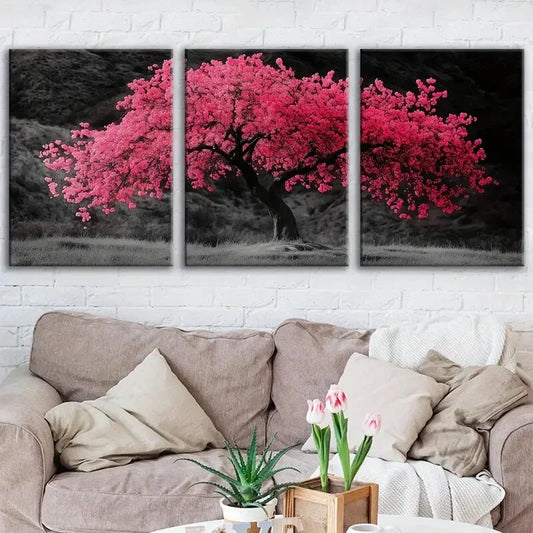 3pcs Abstract Red Tree Art Black & Gray Tropical Wall Art Set Canvas Framed 40x60cm - High Quality Print 100% Australian Made Wall Canvas Ready to Hang