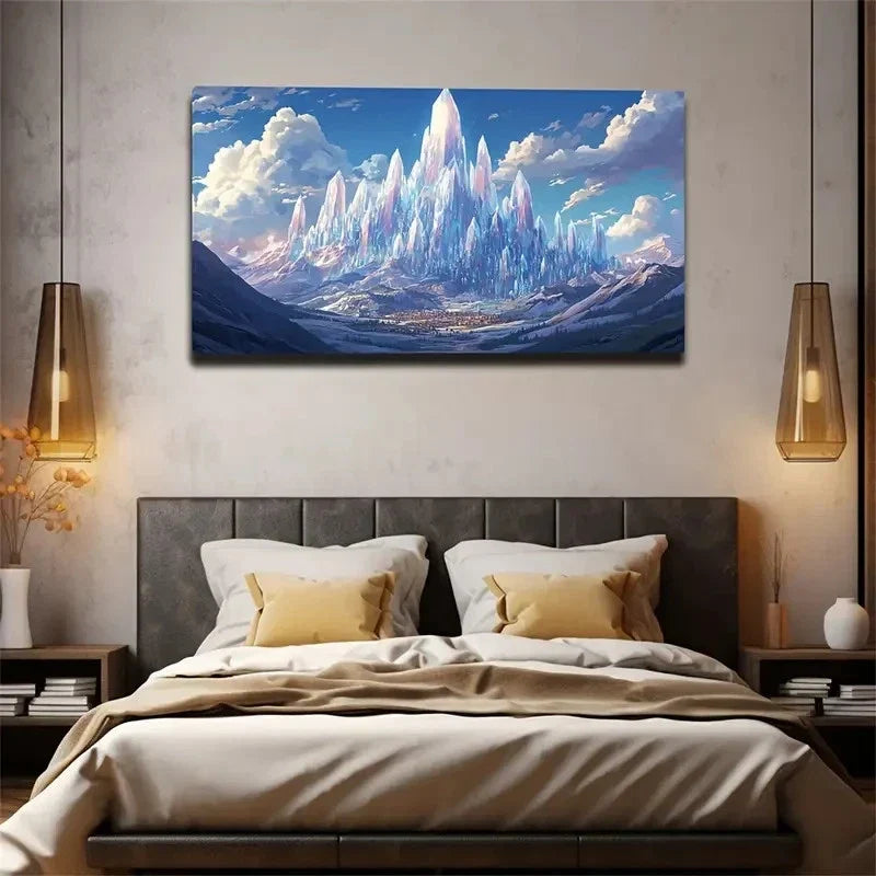 Glittering Mountain Landscape Wall Art Canvas Office Home Room Framed 120x60cm