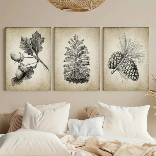 3pcs Pine Cone Autumn Woodland Pine Cone Metal Print Ready to Hang Art