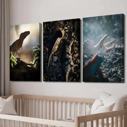 3pcs Vibrant Dinosaur & Lizard Scenes Wall Art Set Canvas Framed 40x60cm - High Quality Print 100% Australian Made Wall Canvas Ready to Hang