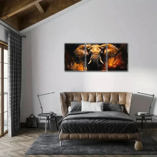 3pcs Vibrant African Elephant Style Oil Paintings Metal Print Ready to Hang Art