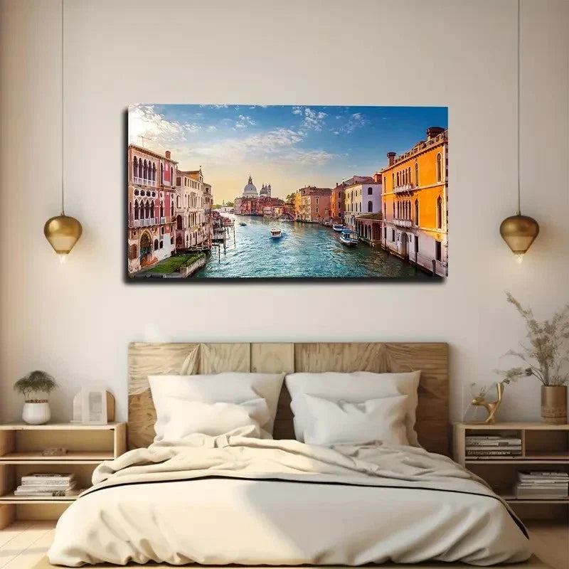 Surprising Water City Wall Art Canvas Office Home Room Framed 80x45cm