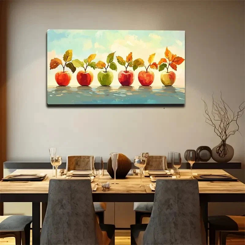 Apple & Leaf Landscape Vibrant Wall Art Canvas Office Home Room Framed 120x60cm