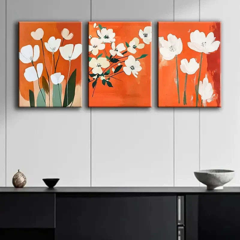 3pcs Rolled Cloth Flower Paintings Perfect Wall Art Set Canvas Framed 40x60cm - High Quality Print 100% Australian Made Wall Canvas Ready to Hang