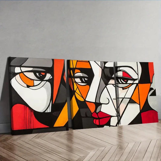 3pcs Modern abstract images of a single face  Wall Art Set Canvas Framed 40x60cm - High Quality Print 100% Australian Made Wall Canvas Ready to Hang