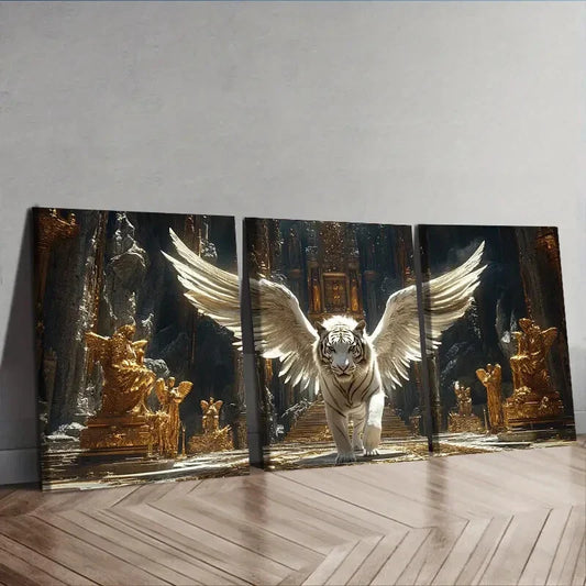 3pcs A white tiger with angel wingsWall Art Set Canvas Framed 40x60cm - High Quality Print 100% Australian Made Wall Canvas Ready to Hang
