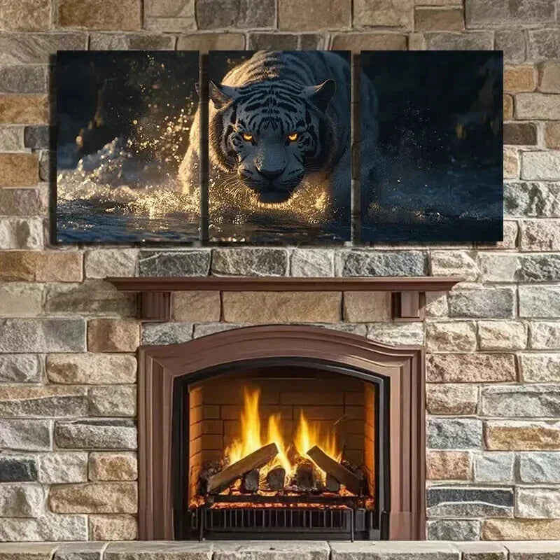 3pcs White Tiger With Glowing Eyes Wall Art Set Canvas Framed 40x60cm - High Quality Print 100% Australian Made Wall Canvas Ready to Hang