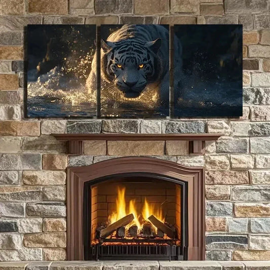 3pcs White Tiger With Glowing Eyes Wall Art Set Canvas Framed 40x60cm - High Quality Print 100% Australian Made Wall Canvas Ready to Hang