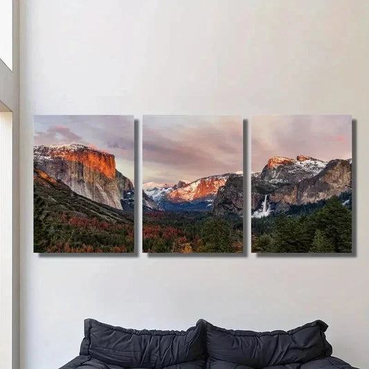 3pcs Yosemite National Park, mountain scenery, Metal Print Ready to Hang Art