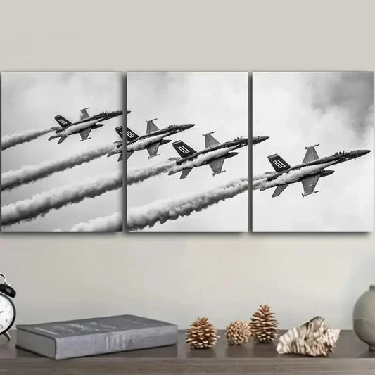 3pcs The jet plane is in the sky Metal Print Ready to Hang Art